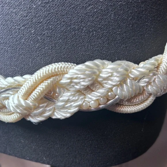 Vintage 80s Ivory Braided Rope Belt | Pearl Accent Statement Waist Belt - Picture 2 of 7